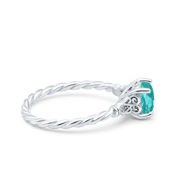 Art Deco Cushion Three Stone Wedding Bridal Ring Simulated Paraiba Tourmaline CZ 925 Sterling Silver